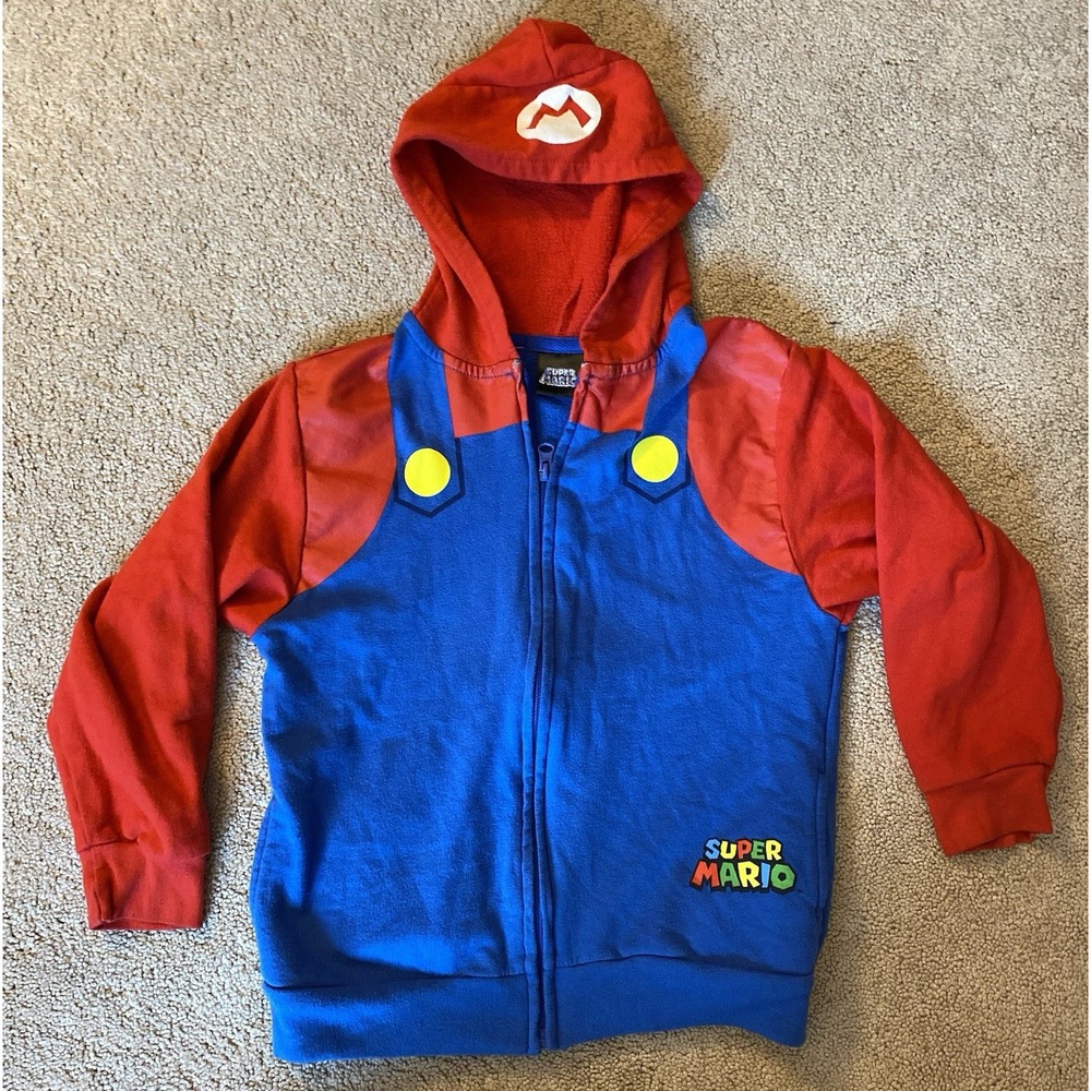 Super Mario Boys Hoodie Jacket Size Small Cosplay  Zip Sweatshirt Kids Costume